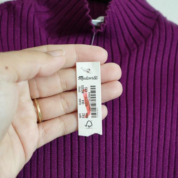 NWT Madewell Purple Stretchy Sleeveless Ribbed Mock Turtleneck Women's Size XXS - Picture 7 of 7